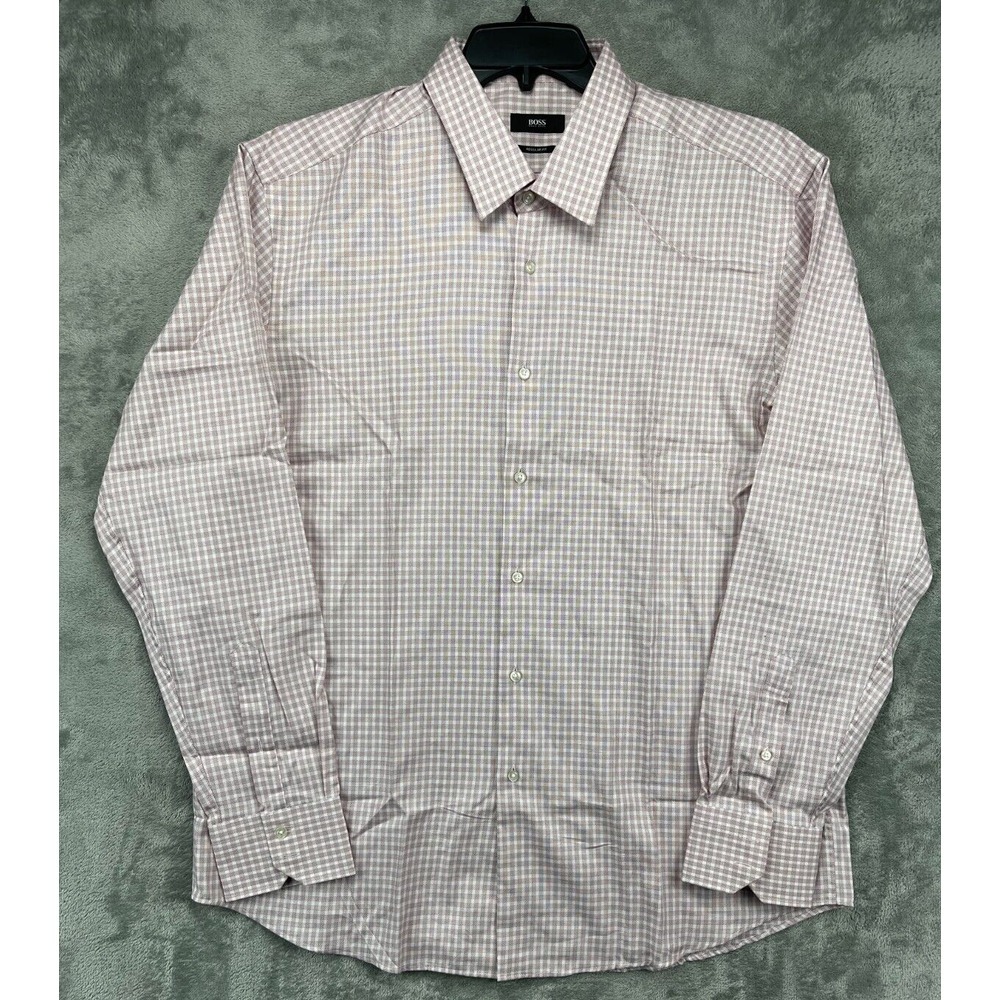 NWT Hugo Boss Men's Shirt Size EU 46 US 18 (XXL) Red/White Plaid Regular Fit